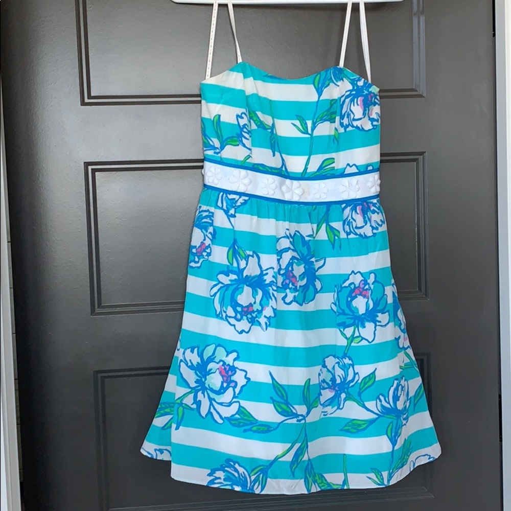 Lilly Pulitzer Blue Flower Strapless Dress